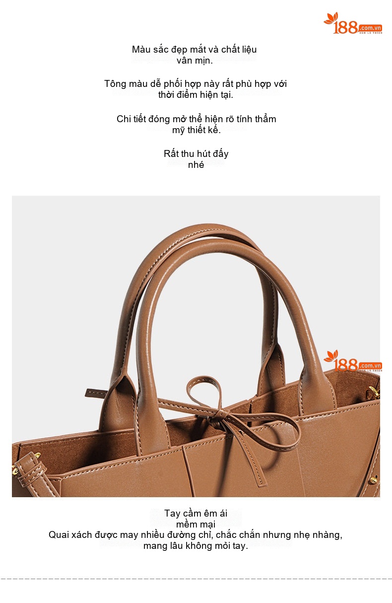 Túi Tote Nữ Da Bò Đan Dây Kiểu Dáng Đơn Giản Màu Nâu chi tiết 7