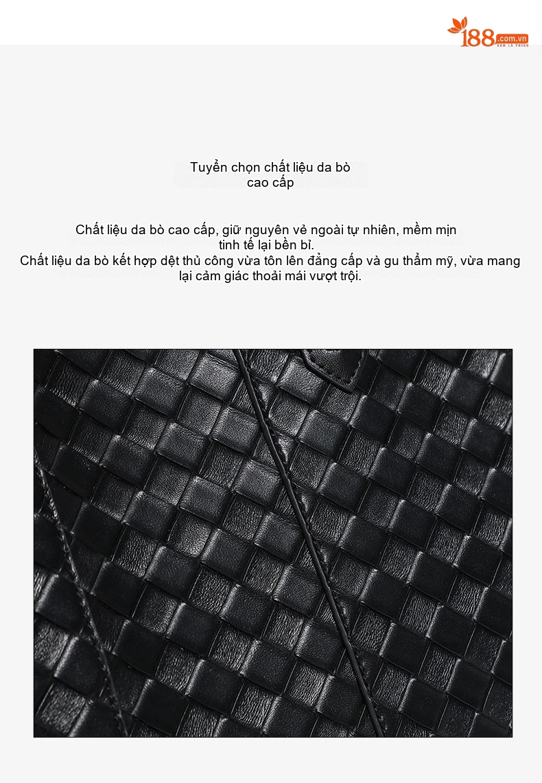 Túi Tote Nữ Da Bò Đan Dây Sức Chứa Lớn Đựng Vừa A4 Phong Cách Tối Giản Màu Đen chi tiết 5