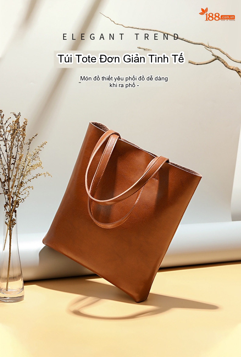 Túi Tote Nữ Da Bò Dáng Đứng Cỡ Lớn Phong Cách Retro Màu Nâu chi tiết 14
