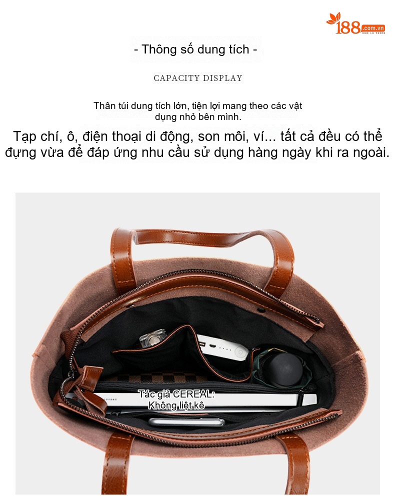 Túi Tote Nữ Da Bò Dáng Đứng Cỡ Lớn Phong Cách Retro Màu Nâu chi tiết 19