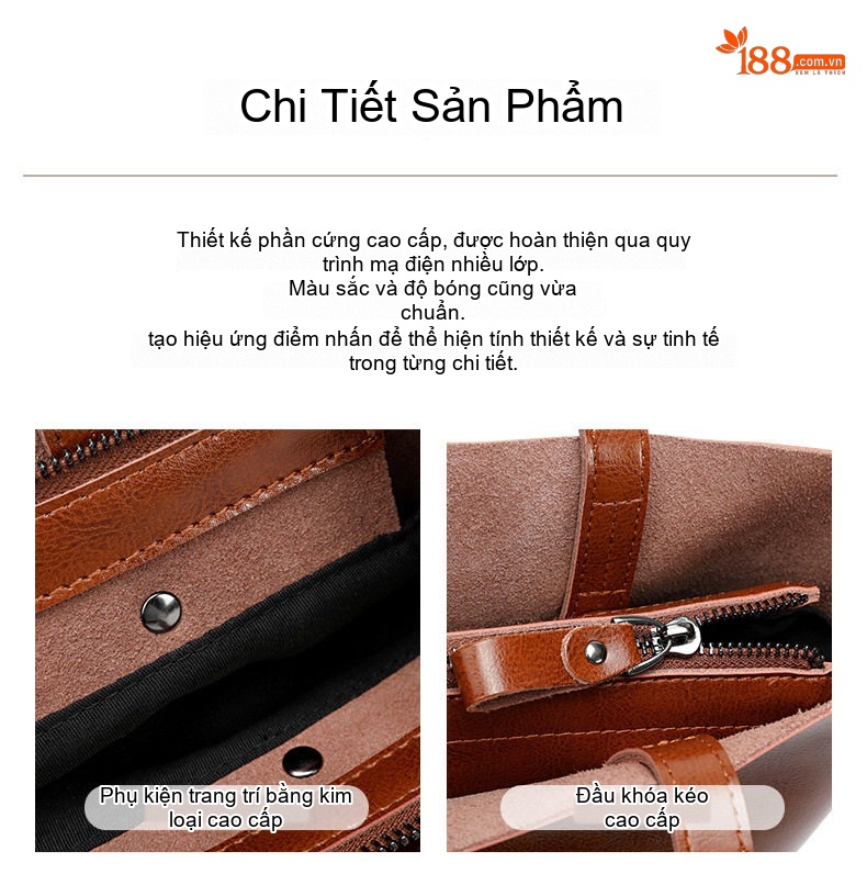 Túi Tote Nữ Da Bò Dáng Đứng Cỡ Lớn Phong Cách Retro Màu Nâu chi tiết 21