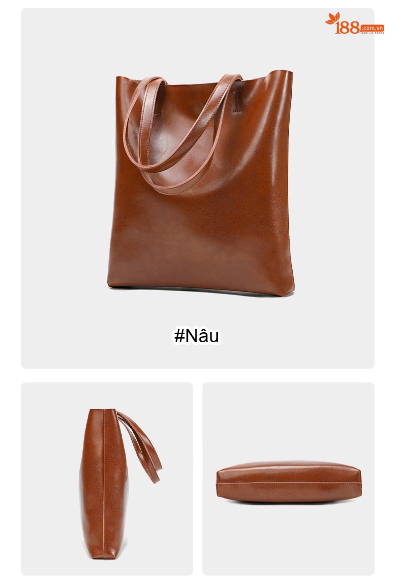 Túi Tote Nữ Da Bò Dáng Đứng Cỡ Lớn Phong Cách Retro Màu Nâu chi tiết 32