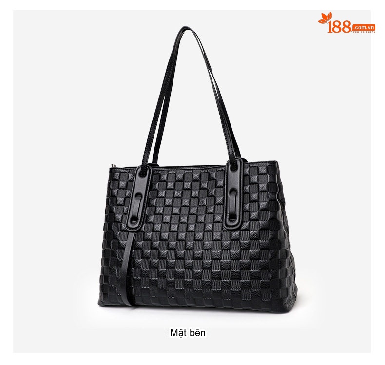Túi Tote Nữ Da Bò Dập Vân Ô Vuông Đựng Vừa A4 Công Sở Thời Trang Màu Đen chi tiết 9