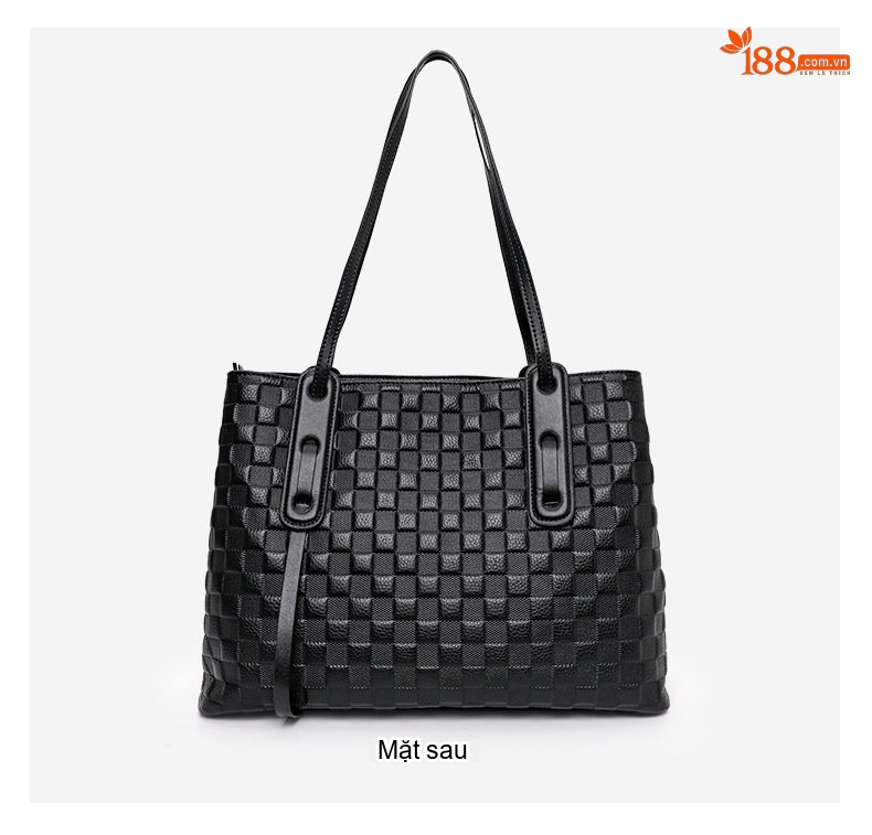 Túi Tote Nữ Da Bò Dập Vân Ô Vuông Đựng Vừa A4 Công Sở Thời Trang Màu Đen chi tiết 12