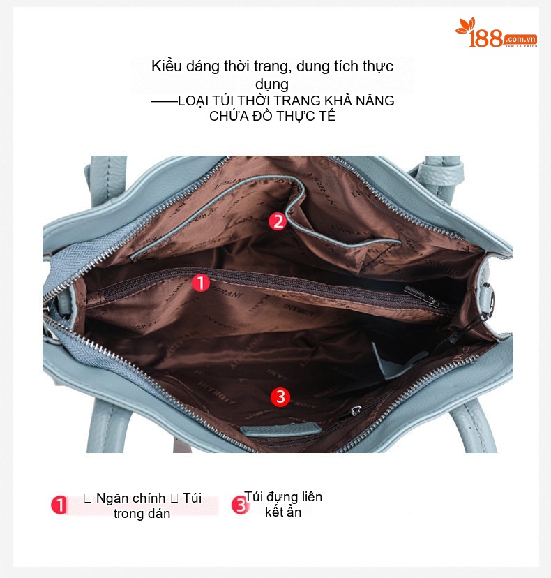 Túi Tote Nữ Da Bò Đeo Vai Công Sở Phong Cách Thời Trang Màu Xanh Lam Khói chi tiết 7