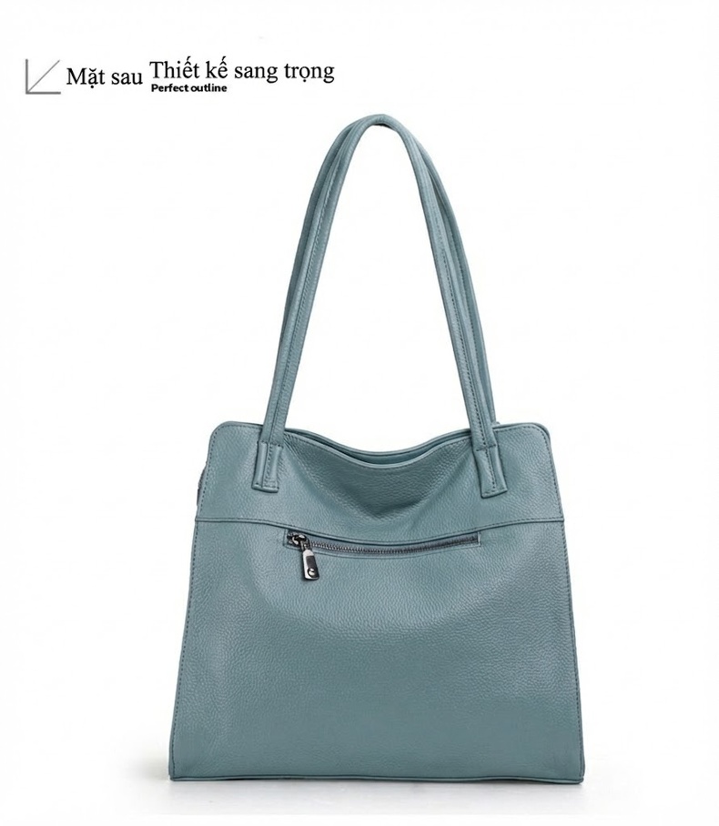 Túi Tote Nữ Da Bò Đeo Vai Công Sở Phong Cách Thời Trang Màu Xanh Lam Khói chi tiết 16
