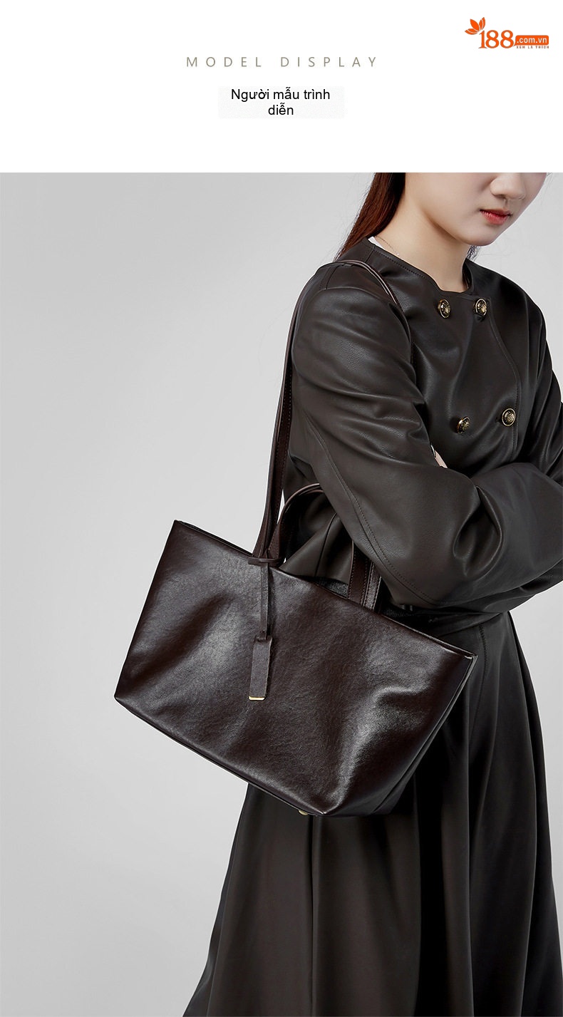 Túi Tote Nữ Da Bò Đeo Vai/Đeo Chéo/Kẹp Nách Cỡ Lớn Phong Cách Retro Màu Đen, Nâu chi tiết 13