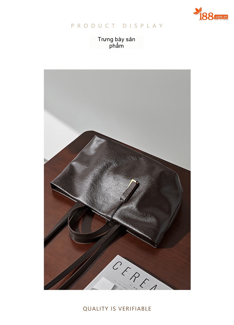 Túi Tote Nữ Da Bò Đeo Vai/Đeo Chéo/Kẹp Nách Cỡ Lớn Phong Cách Retro Màu Đen, Nâu chi tiết 20