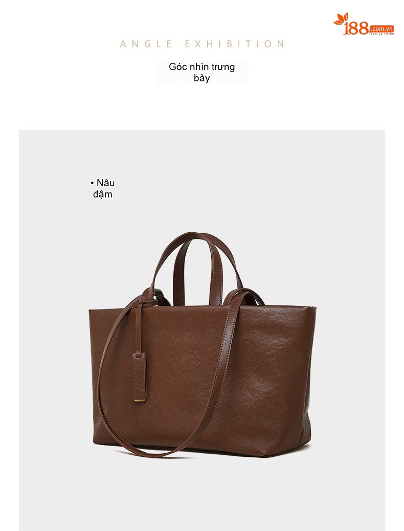 Túi Tote Nữ Da Bò Đeo Vai/Đeo Chéo/Kẹp Nách Cỡ Lớn Phong Cách Retro Màu Đen, Nâu chi tiết 25