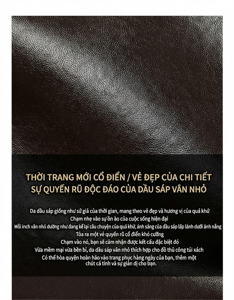 Túi Tote Nữ Da Bò Đeo Vai/Đeo Chéo/Kẹp Nách Cỡ Lớn Phong Cách Retro Màu Đen, Nâu chi tiết 3