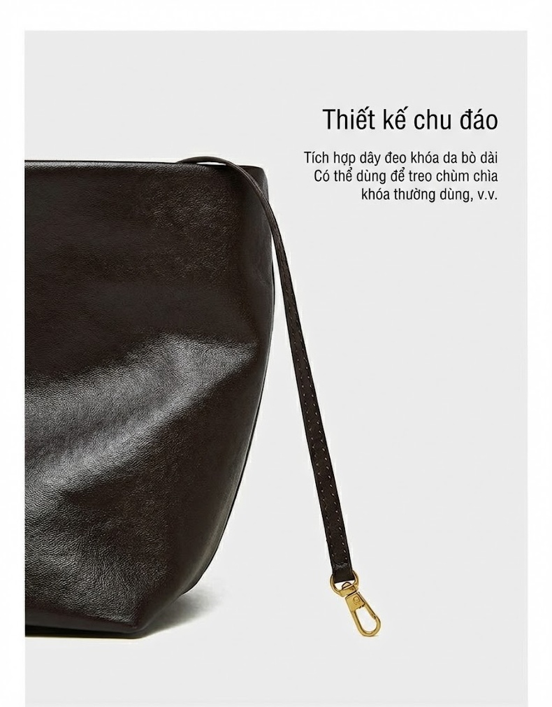 Túi Tote Nữ Da Bò Đeo Vai/Đeo Chéo/Kẹp Nách Cỡ Lớn Phong Cách Retro Màu Đen, Nâu chi tiết 4
