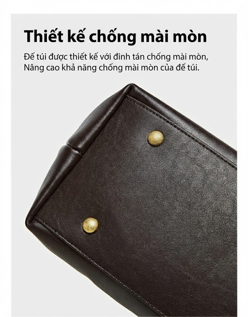 Túi Tote Nữ Da Bò Đeo Vai/Đeo Chéo/Kẹp Nách Cỡ Lớn Phong Cách Retro Màu Đen, Nâu chi tiết 6