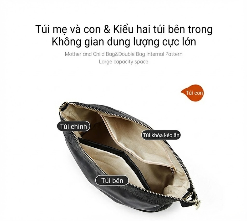 Túi Tote Nữ Da Bò Đeo Vai/Xách Tay/Đeo Chéo Phong Cách Retro Màu Nâu, Đen chi tiết 7