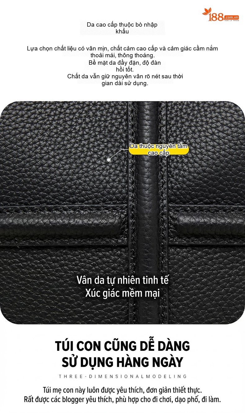 Túi Tote Nữ Da Bò Đeo Vai/Xách Tay/Đeo Chéo Phong Cách Retro Màu Nâu, Đen chi tiết 10
