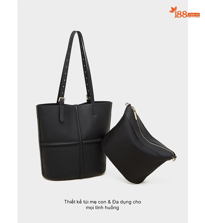 Túi Tote Nữ Da Bò Đeo Vai/Xách Tay/Đeo Chéo Phong Cách Retro Màu Nâu, Đen chi tiết 3