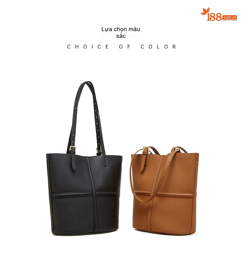 Túi Tote Nữ Da Bò Đeo Vai/Xách Tay/Đeo Chéo Phong Cách Retro Màu Nâu, Đen chi tiết 4