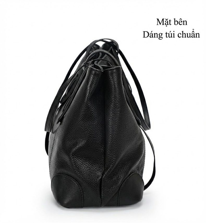Túi Tote Nữ Da Bò Đeo Vai, Xách Tay, Dung Tích Lớn Màu Đen chi tiết 12