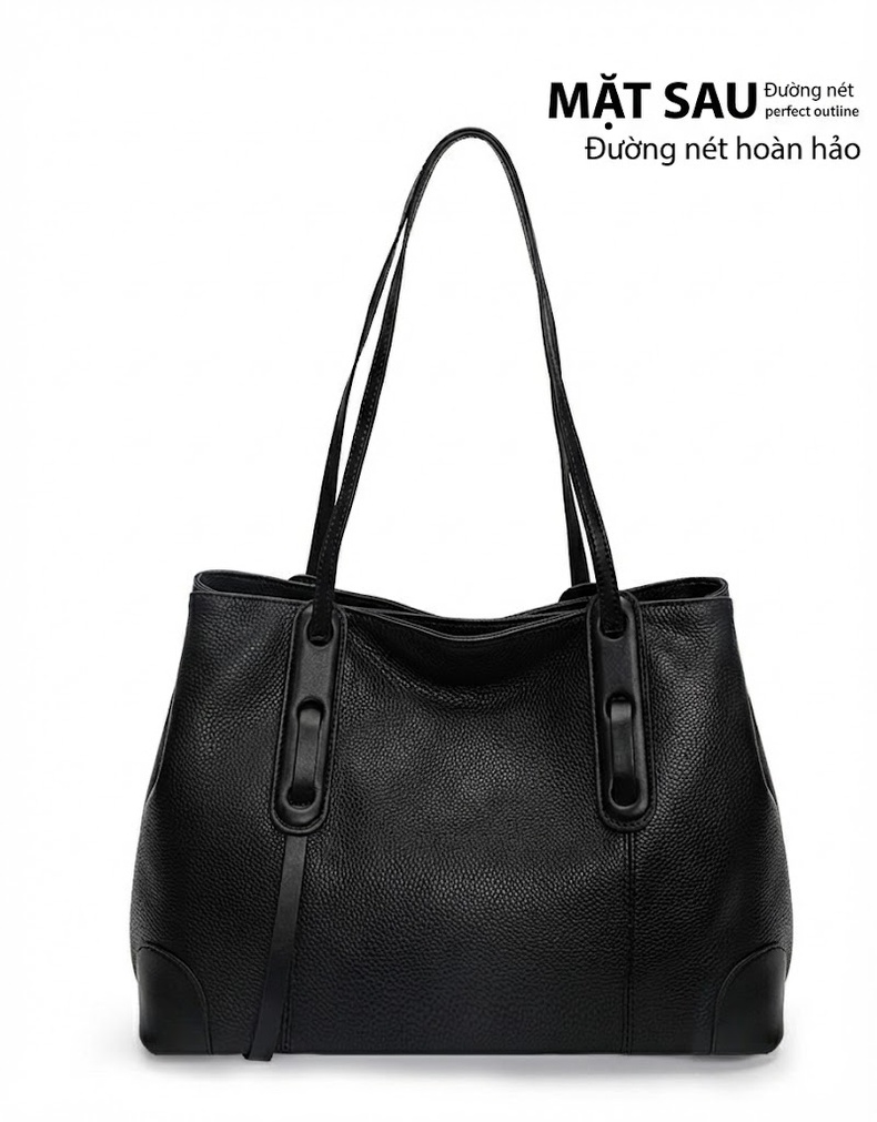 Túi Tote Nữ Da Bò Đeo Vai, Xách Tay, Dung Tích Lớn Màu Đen chi tiết 14