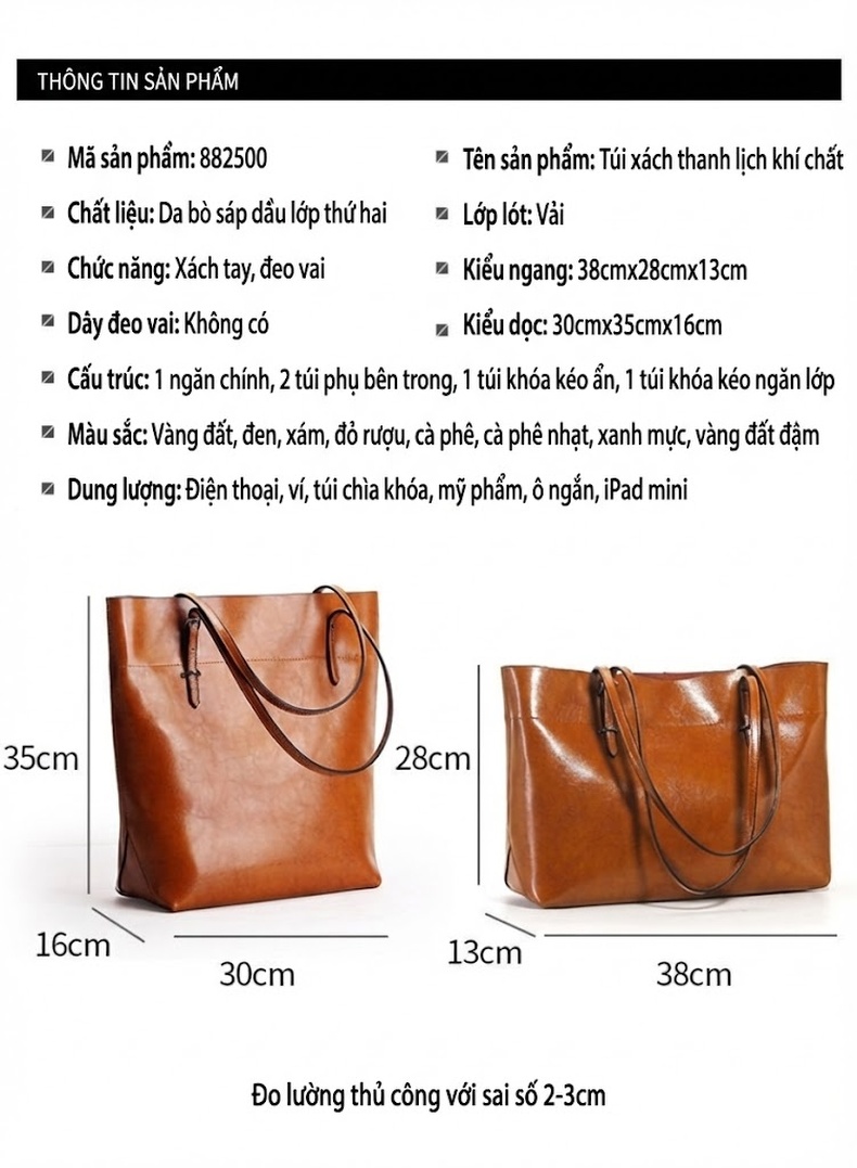 Túi Tote Nữ Da Bò Đựng Laptop Công Sở Thiết Kế Đơn Giản Màu Nâu chi tiết 5