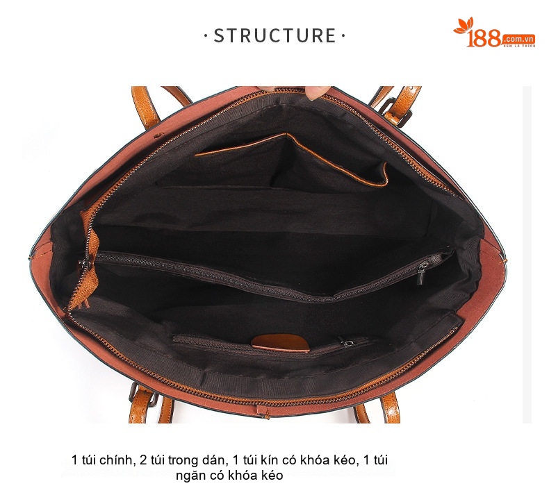 Túi Tote Nữ Da Bò Đựng Laptop Công Sở Thiết Kế Đơn Giản Màu Nâu chi tiết 8