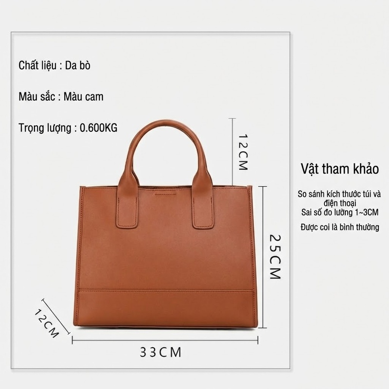 Túi Tote Nữ Da Bò Đựng Laptop Công Sở Thời Trang Màu Cam