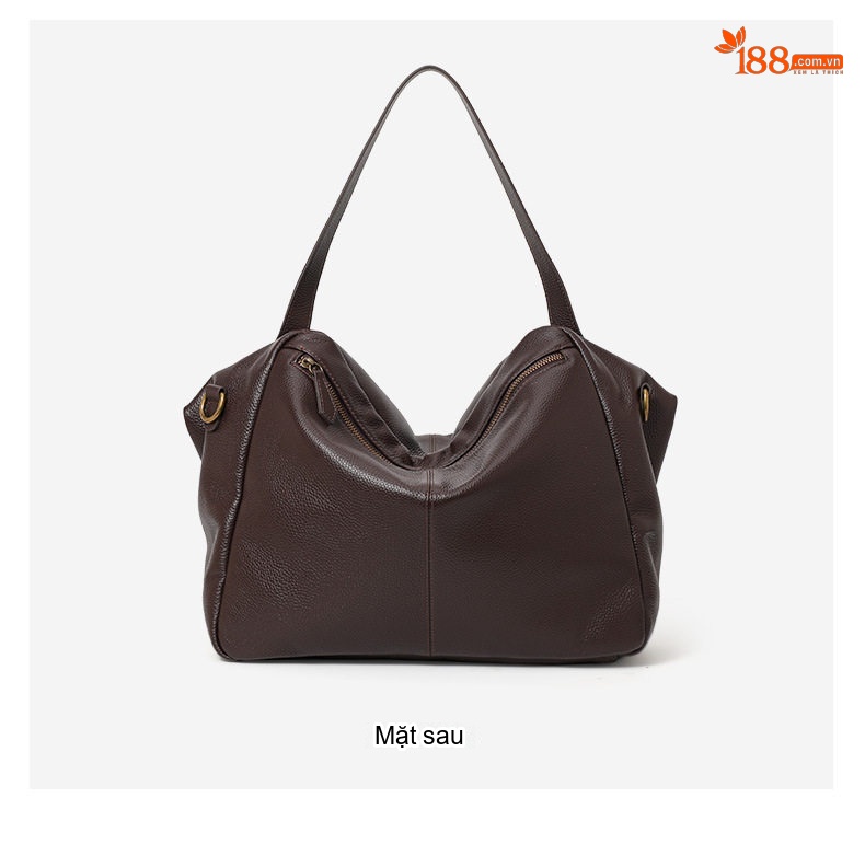 Túi Tote Nữ Da Bò Dung Tích Lớn Đeo Vai, Đeo Chéo Màu Nâu Đậm chi tiết 9