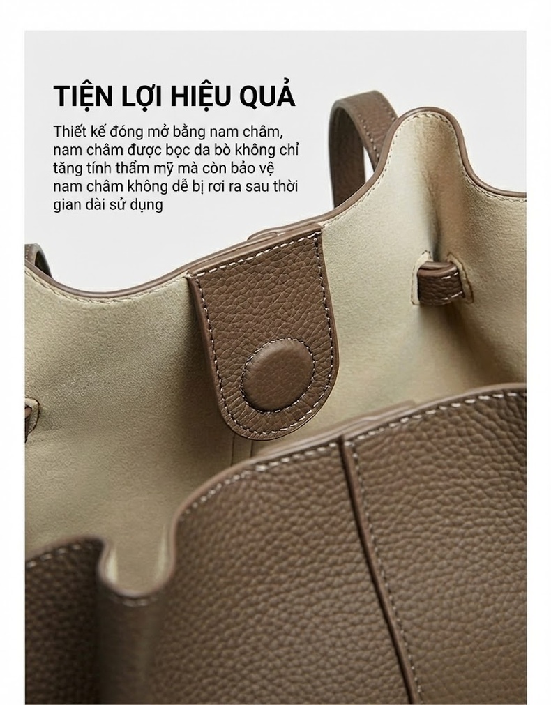 Túi Tote Nữ Da Bò Dung Tích Lớn Phong Cách Thời Trang Màu Nâu, Đen chi tiết 5