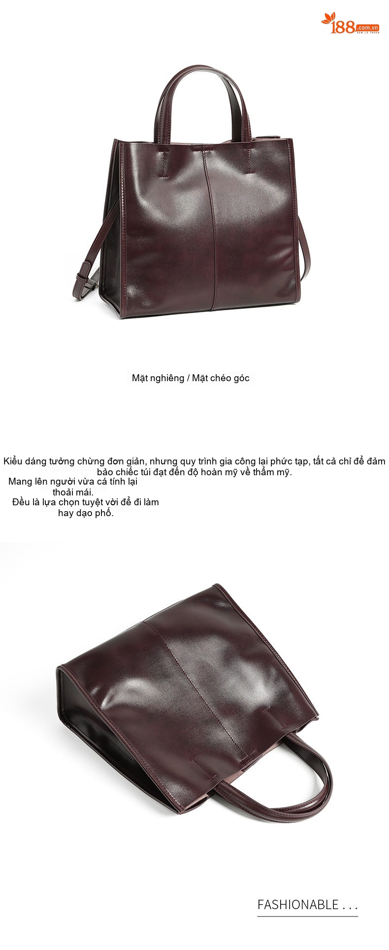 Túi Tote Nữ Da Bò Dung Tích Lớn Thời Trang Cao Cấp Màu Nâu Đỏ chi tiết 22