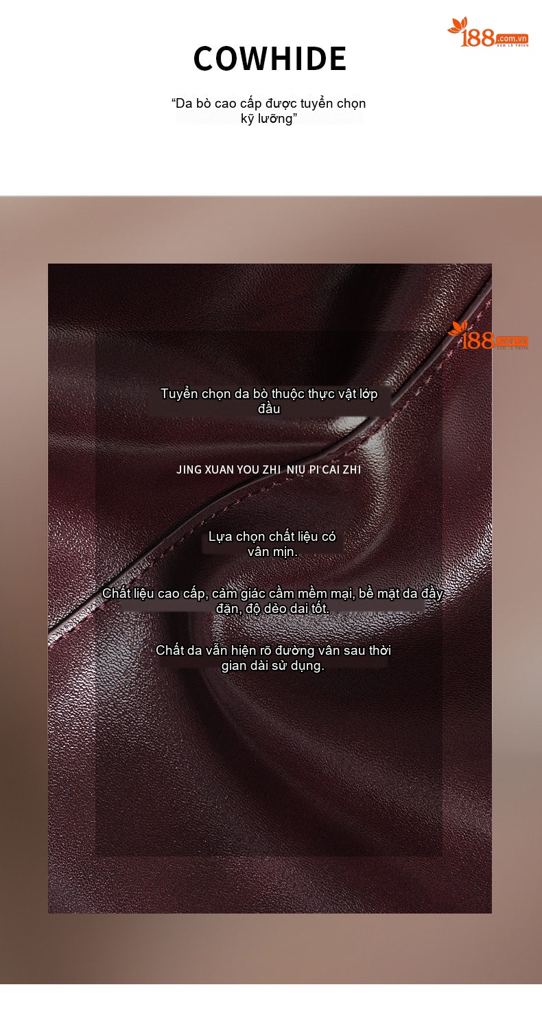 Túi Tote Nữ Da Bò Dung Tích Lớn Thời Trang Cao Cấp Màu Nâu Đỏ chi tiết 12