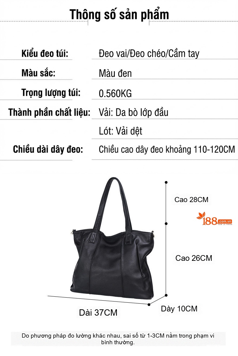 Túi Tote Nữ Da Bò Dung Tích Lớn Túi Đeo Vai Thời Trang Túi Xách Tay Màu Đen chi tiết 4