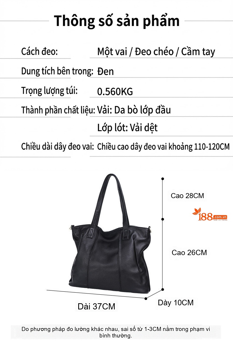 Túi Tote Nữ Da Bò Dung Tích Lớn Túi Đeo Vai Thời Trang Túi Xách Tay Màu Đen chi tiết 21