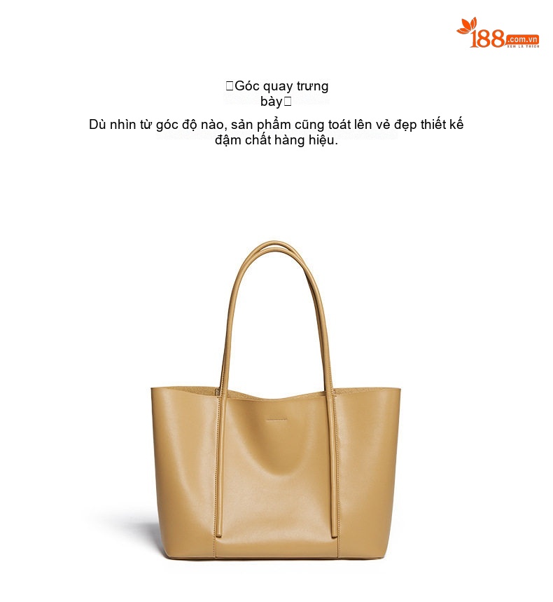 Túi Tote Nữ Da Bò Đựng Vừa A4 Cỡ Lớn Cao Cấp Màu Nâu, Kem chi tiết 12