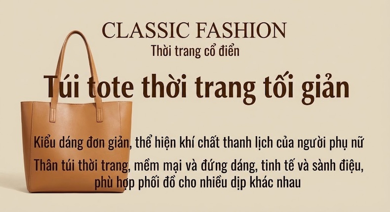 Túi Tote Nữ Da Bò Đựng Vừa A4 Cỡ Lớn Cao Cấp Màu Nâu, Kem chi tiết 5