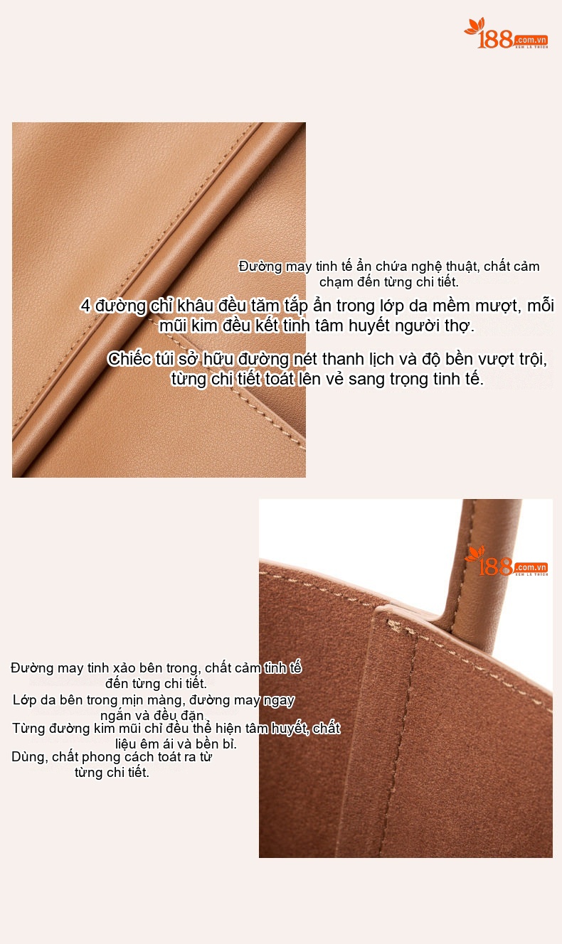 Túi Tote Nữ Da Bò Đựng Vừa A4, Túi Đeo Vai Công Sở Dung Tích Lớn Màu Nâu, Đen, Be chi tiết 9