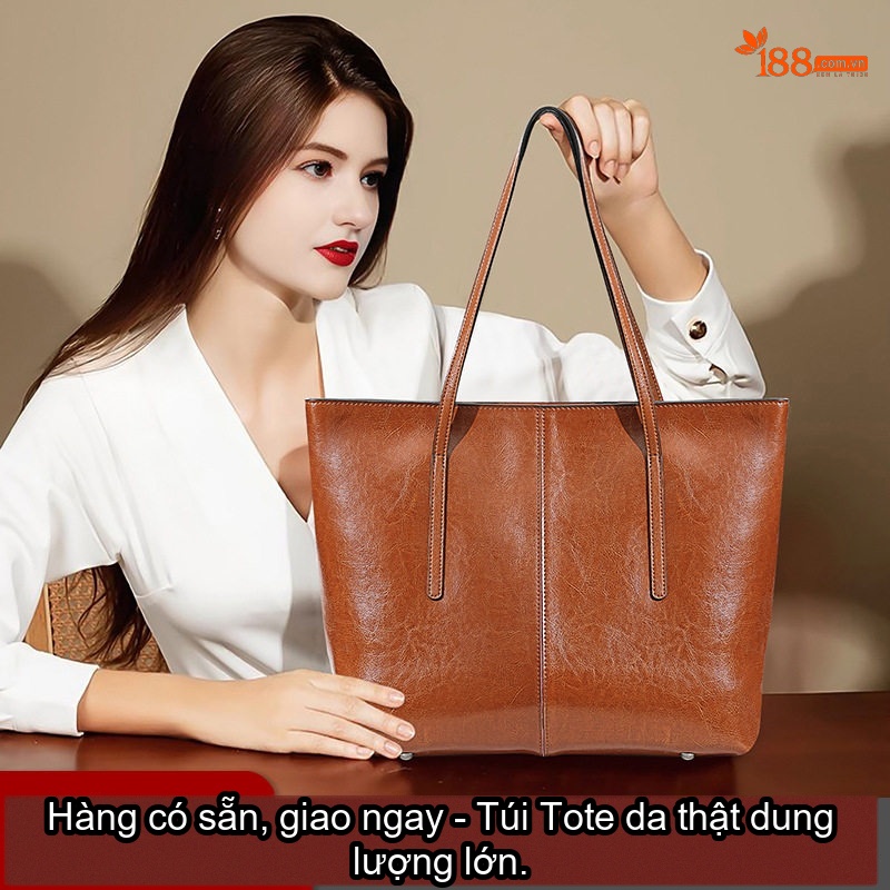 Túi Tote Nữ Da Bò Đựng Vừa Laptop Phong Cách Âu Mỹ Màu Nâu
