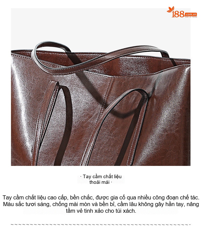 Túi Tote Nữ Da Bò Đựng Vừa Laptop Phong Cách Âu Mỹ Màu Nâu chi tiết 12