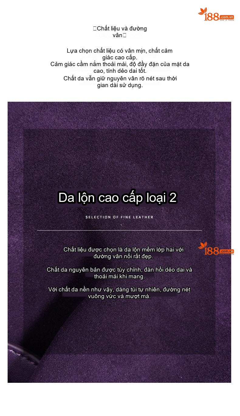 Túi Tote Nữ Da Bò Hai Lớp Đựng Vừa A4 Kiểu Túi Bucket Đeo Vai, Đeo Chéo Màu Tím, Xanh Navy chi tiết 10