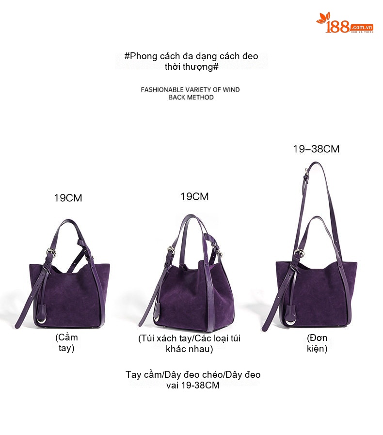 Túi Tote Nữ Da Bò Hai Lớp Đựng Vừa A4 Kiểu Túi Bucket Đeo Vai, Đeo Chéo Màu Tím, Xanh Navy chi tiết 9