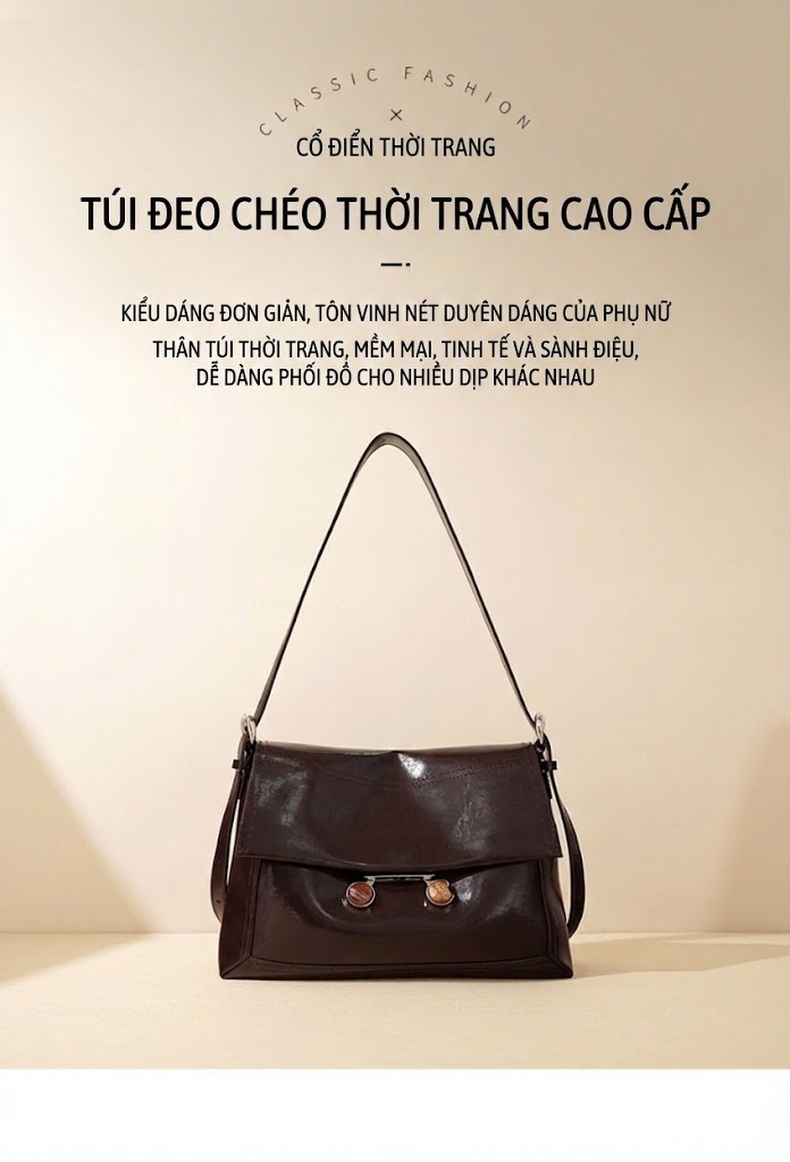 Túi Tote Nữ Da Bò Hai Tầng Thiết Kế Độc Đáo, Dung Tích Lớn, Đeo Chéo, Đeo Vai Màu Nâu, Đen chi tiết 1