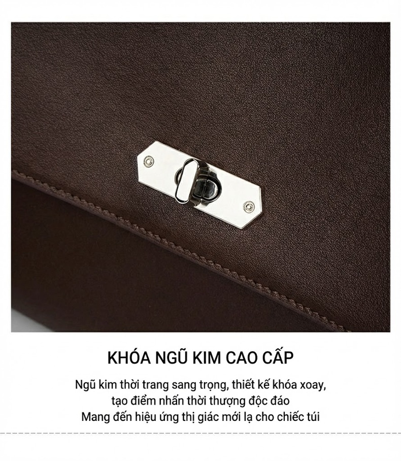 Túi Tote Nữ Da Bò Lớn Đeo Vai, Đeo Chéo Thiết Kế Hobo Màu Nâu, Đen chi tiết 12