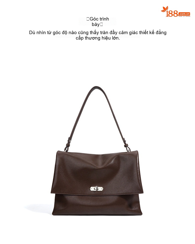 Túi Tote Nữ Da Bò Lớn Đeo Vai, Đeo Chéo Thiết Kế Hobo Màu Nâu, Đen chi tiết 13