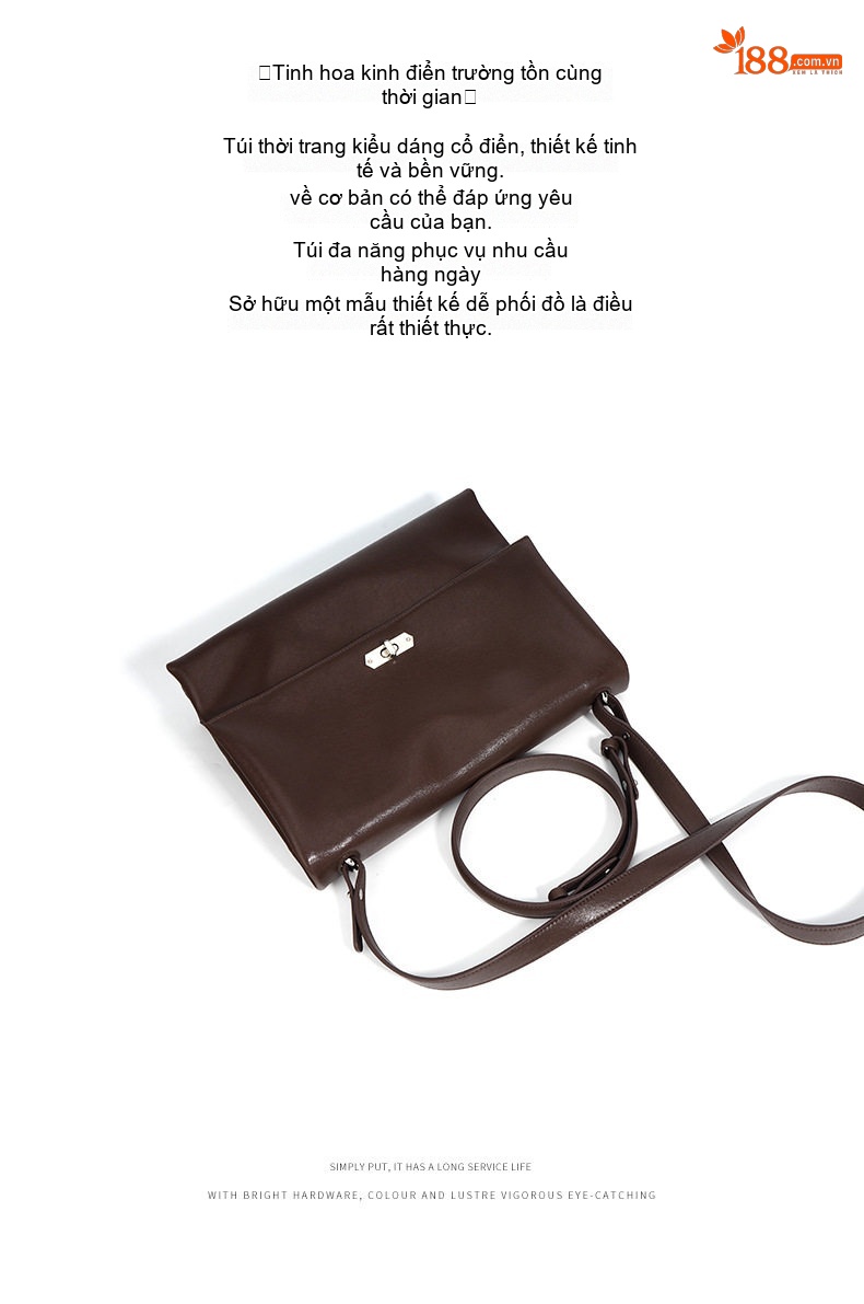 Túi Tote Nữ Da Bò Lớn Đeo Vai, Đeo Chéo Thiết Kế Hobo Màu Nâu, Đen chi tiết 6