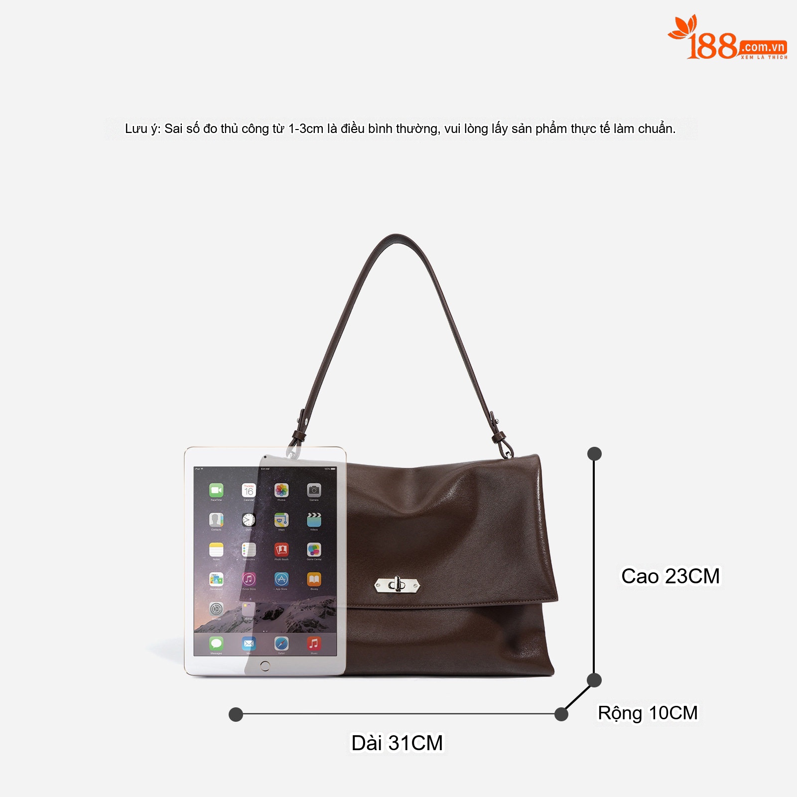 Túi Tote Nữ Da Bò Lớn Đeo Vai, Đeo Chéo Thiết Kế Hobo Màu Nâu, Đen