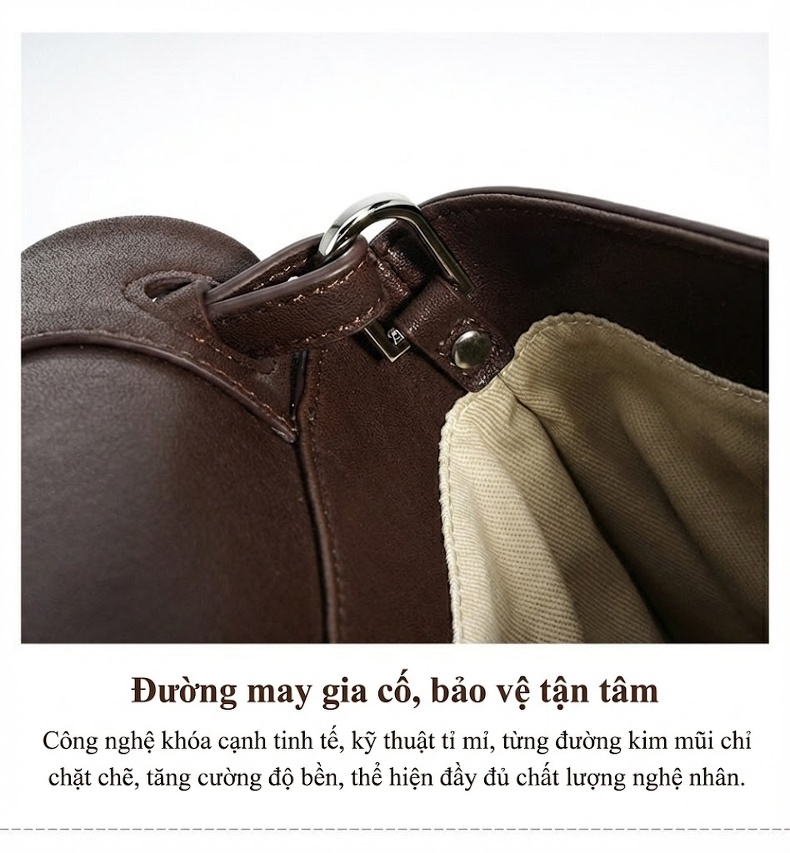 Túi Tote Nữ Da Bò Lớn Đeo Vai, Đeo Chéo Thiết Kế Hobo Màu Nâu, Đen chi tiết 11