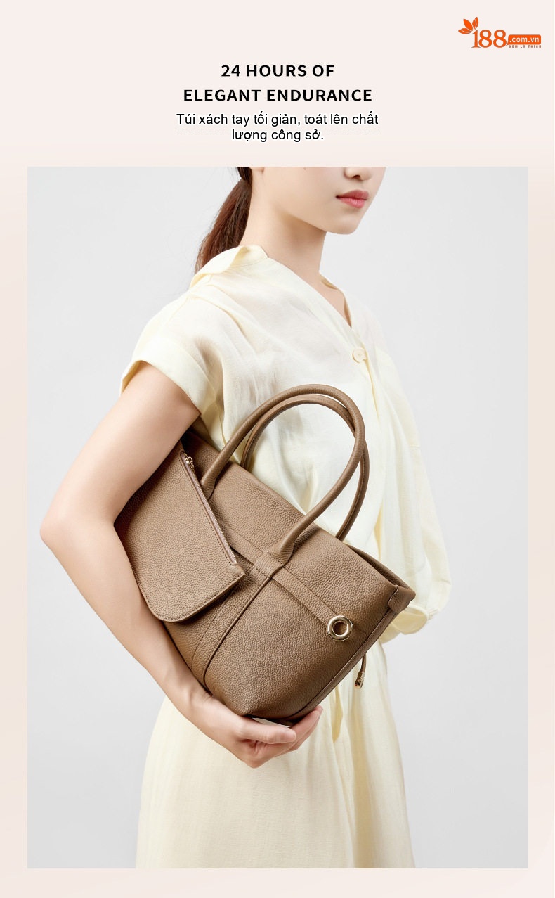 Túi Tote Nữ Da Bò Lớn Form Cứng Cao Cấp Màu Nâu, Kem, Đen chi tiết 8