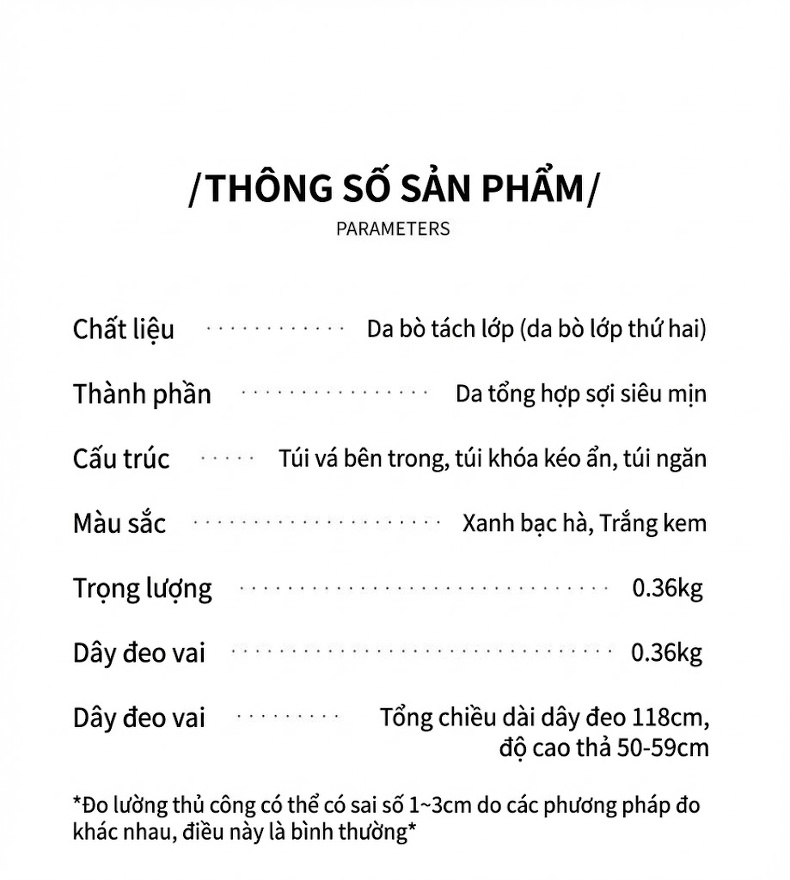 Túi Tote Nữ Da Bò Lớp Hai Đeo Vai Đeo Chéo Màu Trắng Kem, Xanh Lá chi tiết 19