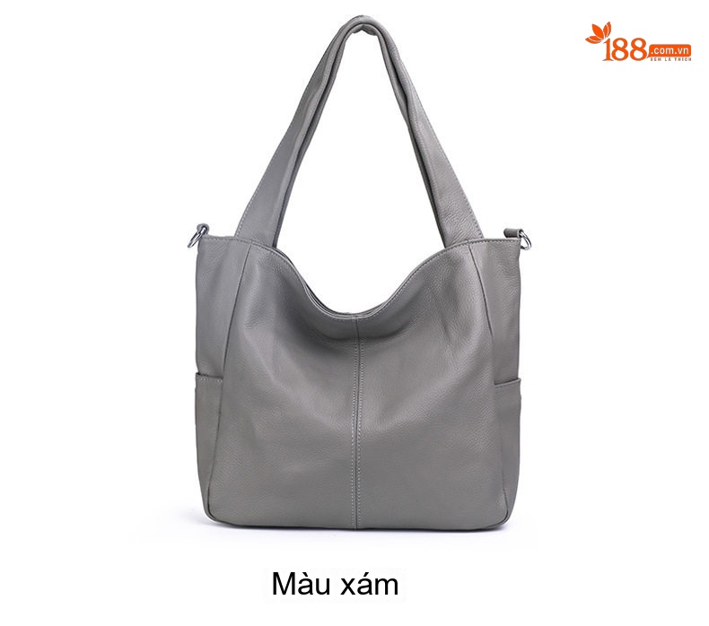 Túi Tote Nữ Da Bò Mềm Mại Sức Chứa Lớn Đeo Vai Đi Làm Hàng Ngày Màu Xám chi tiết 5