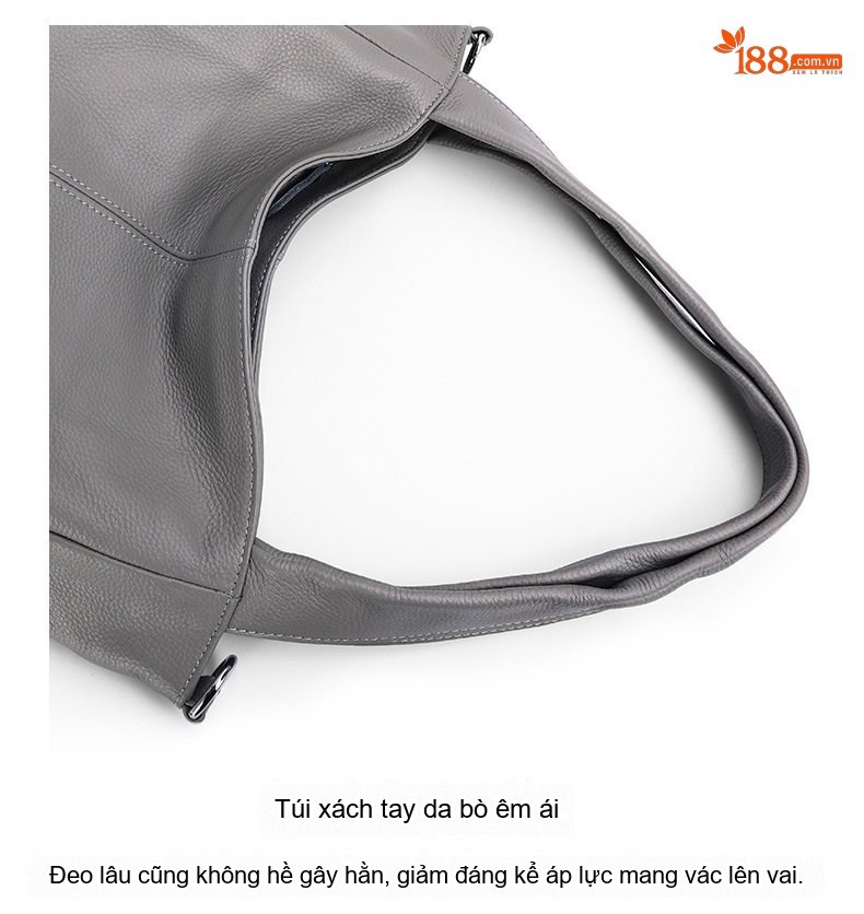 Túi Tote Nữ Da Bò Mềm Mại Sức Chứa Lớn Đeo Vai Đi Làm Hàng Ngày Màu Xám chi tiết 18