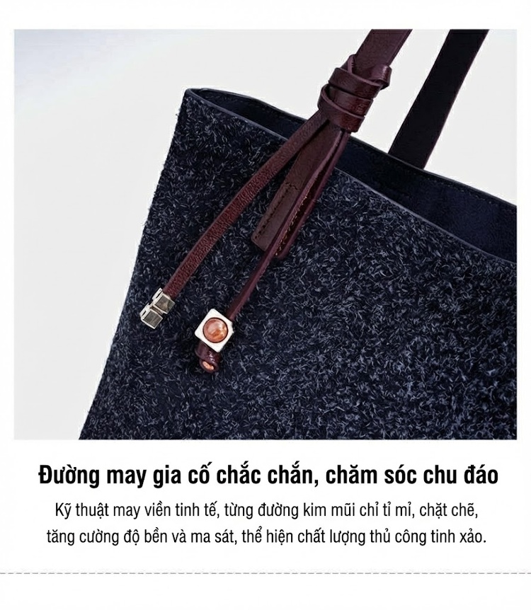 Túi Tote Nữ Da Bò Mờ Đeo Vai Đựng Vừa A4 Công Sở Màu Xanh Navy, Nâu, Xanh Rêu chi tiết 17