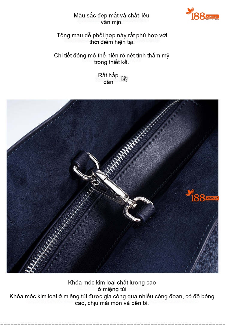 Túi Tote Nữ Da Bò Mờ Đeo Vai Đựng Vừa A4 Công Sở Màu Xanh Navy, Nâu, Xanh Rêu chi tiết 15